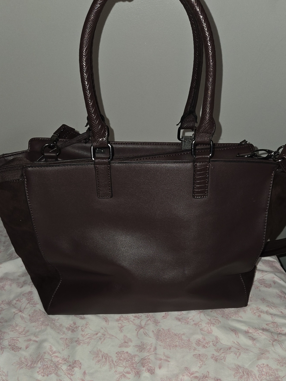 Aldo Structured Burgundy Leather Tote with Dual Top Handles